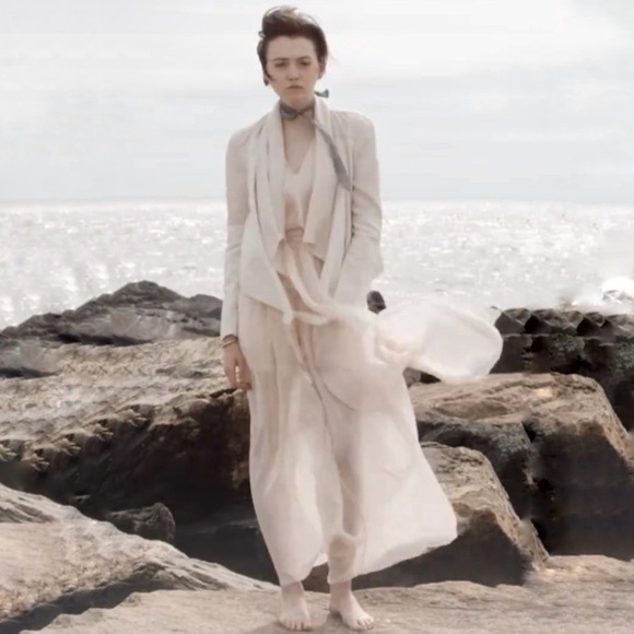 Laura Siegel Hemp Tencel Blend Draped Waterfall Jacket Mixed Media Natural Small - Picture 3 of 11